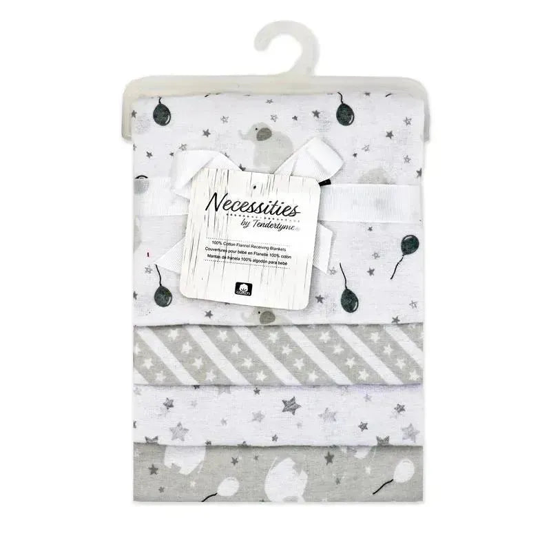 Rose Textiles - 4 Pk Receiving Blanket, Grey Elephant & Balloon Image 2
