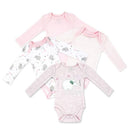 Rose Textiles 4Pk Baby Girl Naturelle Long Sleeve Bodysuit, Pink Elephant Image 1