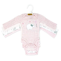 Rose Textiles 4Pk Baby Girl Naturelle Long Sleeve Bodysuit, Pink Elephant Image 2