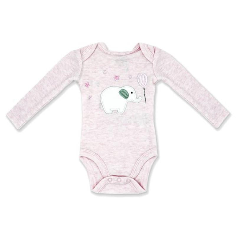 Rose Textiles 4Pk Baby Girl Naturelle Long Sleeve Bodysuit, Pink Elephant Image 3