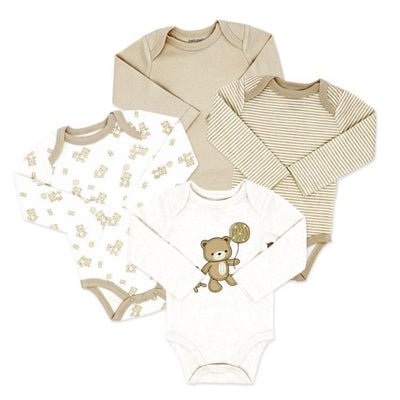 Rose Textiles 4Pk Naturelle Long Sleeve Bodysuit, Beige  Image 1