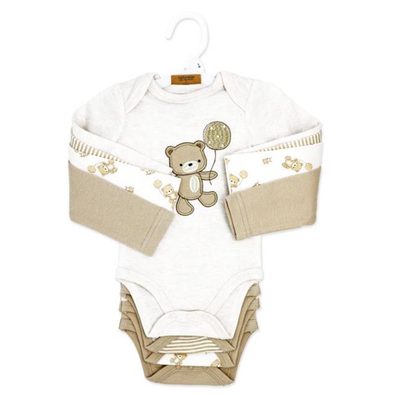 Rose Textiles 4Pk Naturelle Long Sleeve Bodysuit, Beige  Image 2