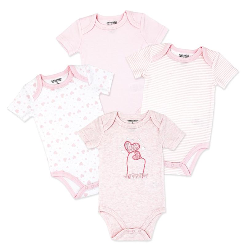Rose Textiles 4Pk Naturelle Short Sleeve Bodysuit, Pink Image 1