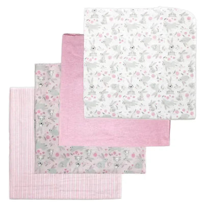 Rose Textiles - 4Pk Receiving Blanket Pink Bunnies Image 1