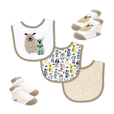 Rose Textiles 5Pk Bib & Sock Set, Tan Dog Image 1
