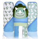 Rose Textiles 6Pk Bath Set: 3 Hooded Towels & 3 Washcloths, Blue Dino Image 1