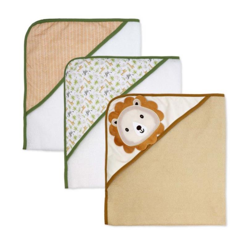 Rose Textiles 6Pk Bath Set: 3 Hooded Towels & 3 Washcloths, Green Lion Image 3