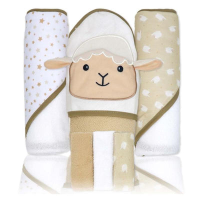 Rose Textiles 6Pk Bath Set: 3 Hooded Towels & 3 Washcloths, Tan Lamb Image 1