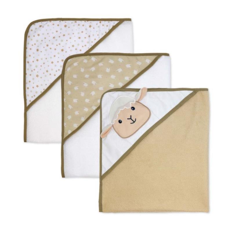 Rose Textiles 6Pk Bath Set: 3 Hooded Towels & 3 Washcloths, Tan Lamb Image 3