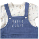 Rose Textiles - Baby Boy’s Organic Dungaree Set, Hello World  Image 3
