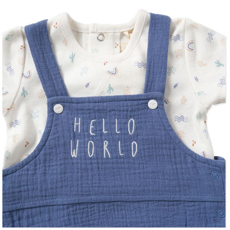 Rose Textiles - Baby Boy’s Organic Dungaree Set, Hello World  Image 3