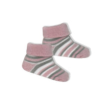 Rose Textiles - Baby Girl Striped Knit Hat And Bootie Set, Pink Image 2