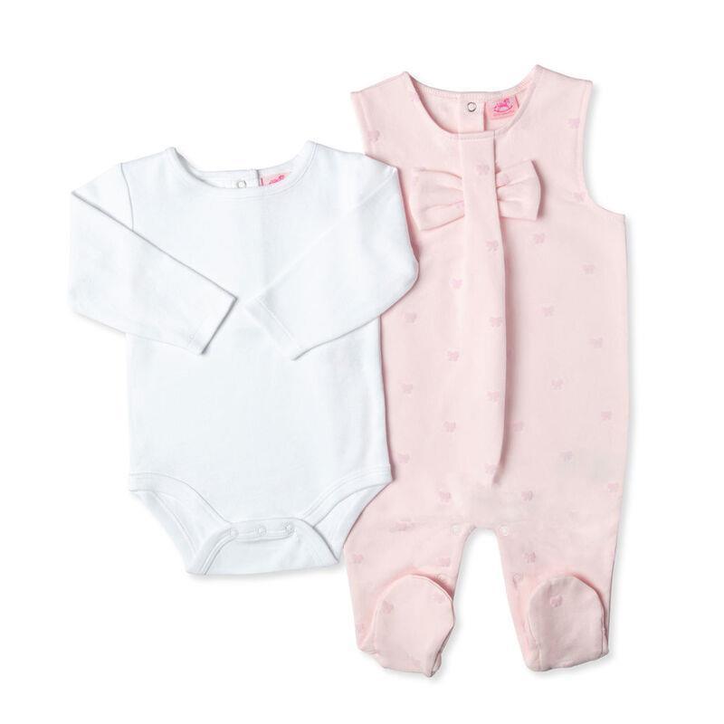 Rose Textiles - Baby Girls 2 Pc Bows Dungaree Set, Pink Image 1