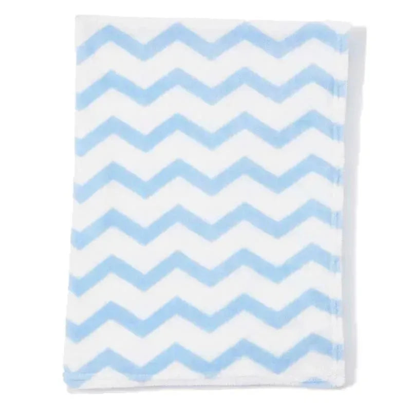 Rose Textiles - Coral Fleece Blanket, Blue & White Chevron Image 2