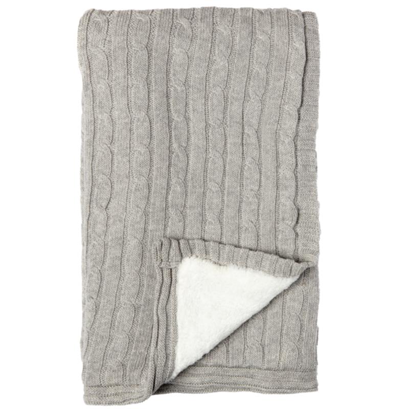 Rose Textiles - Grey Cable-Knit Sherpa Blanket Image 1