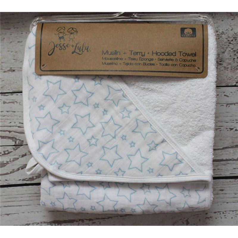 Rose Textiles - Muslin Hooded Towel Organic Cotton, Blue Stars Image 1