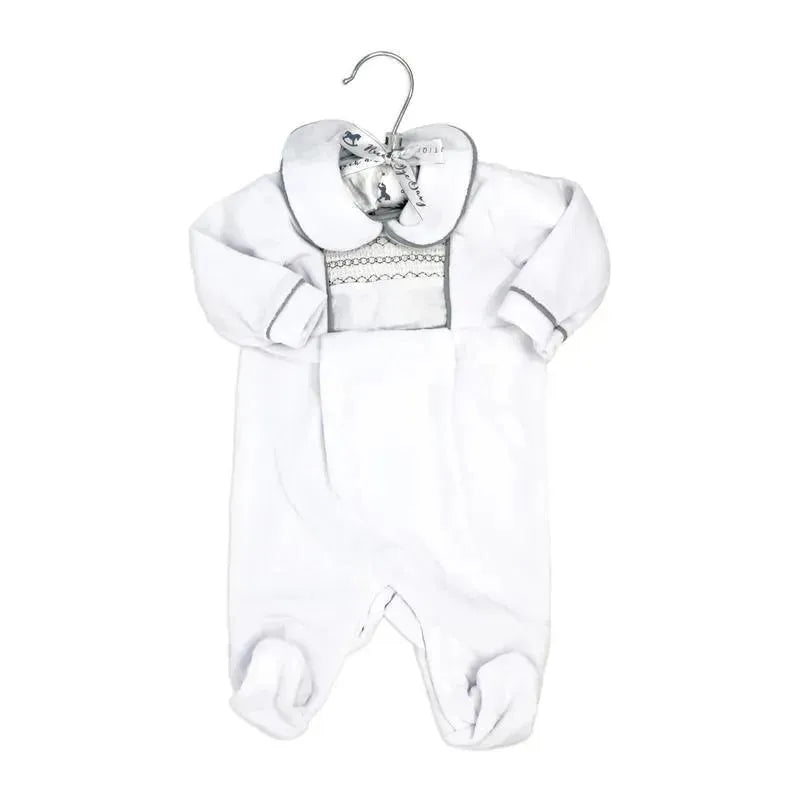 Rose Textiles - Neutral Velour Coverall, Smocking Image 2