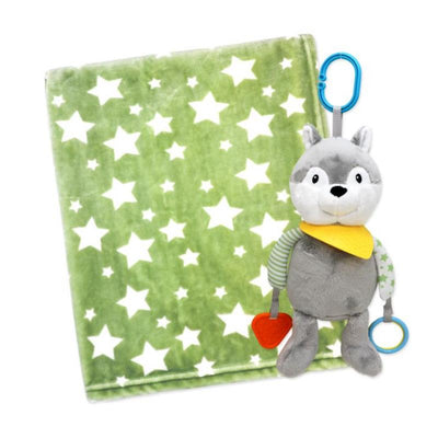 Rose Textiles - Plush Activity Toy & Blanket, Sage Wolf Image 1