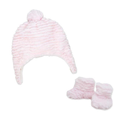 Rose Textiles Ridge Plush Hat & Bootie Set, Pink Image 1