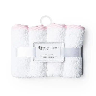 Rose Textiles - Solid Washcloth With Striped Trim, Pink Image 1