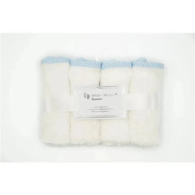 Rose Textiles White w/ Blue Striped Trim Baby Washcloths Image 1