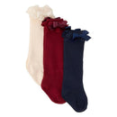 Rufflebutts 3Pk Girls Dark Navy, Ivory, & Dark Cherry, Lace Ruffle Bow Knee High Socks Image 1