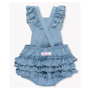 Rufflebutts - Baby Girl Light Wash Flutter Overall Rumper  Image 3