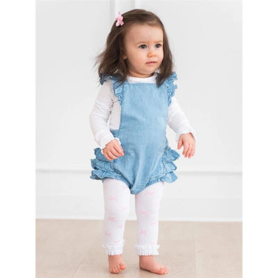 Rufflebutts - Baby Girl Light Wash Flutter Overall Rumper Image 1