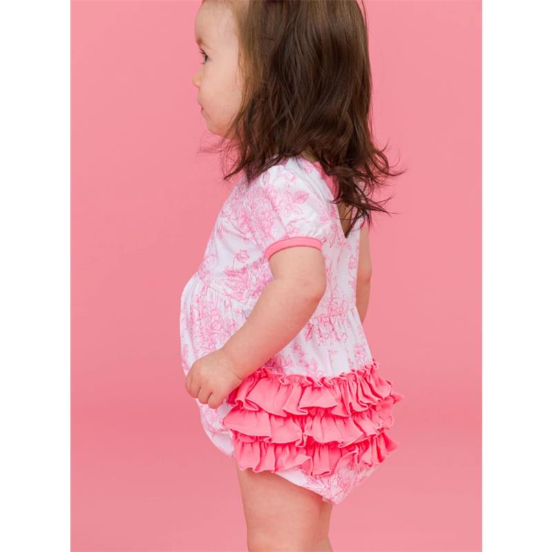 Rufflebutts - Baby Girl Puff Short Sleeve Bow Bubble Romper Image 5