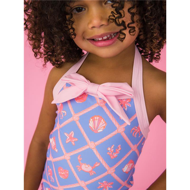 RuffleButts Baby Girl Seersucker One Piece Rash Guard, Lilac Image 3