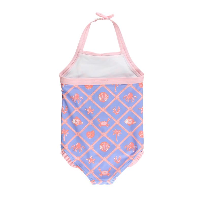RuffleButts Baby Girl Seersucker One Piece Rash Guard, Lilac Image 4