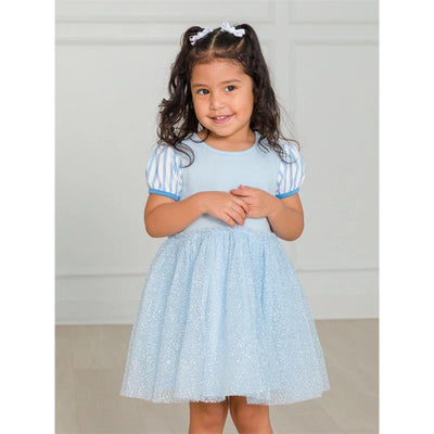 Rufflebutts - Baby Girl Short Sleeve Princess Bow Twirl Dress Crystal Blue Princess Image 1