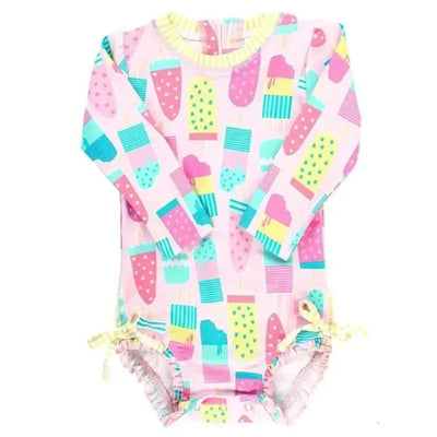 RuffleButts - Baby Girl Social One Piece Rash Guard, Ice Cream Image 1