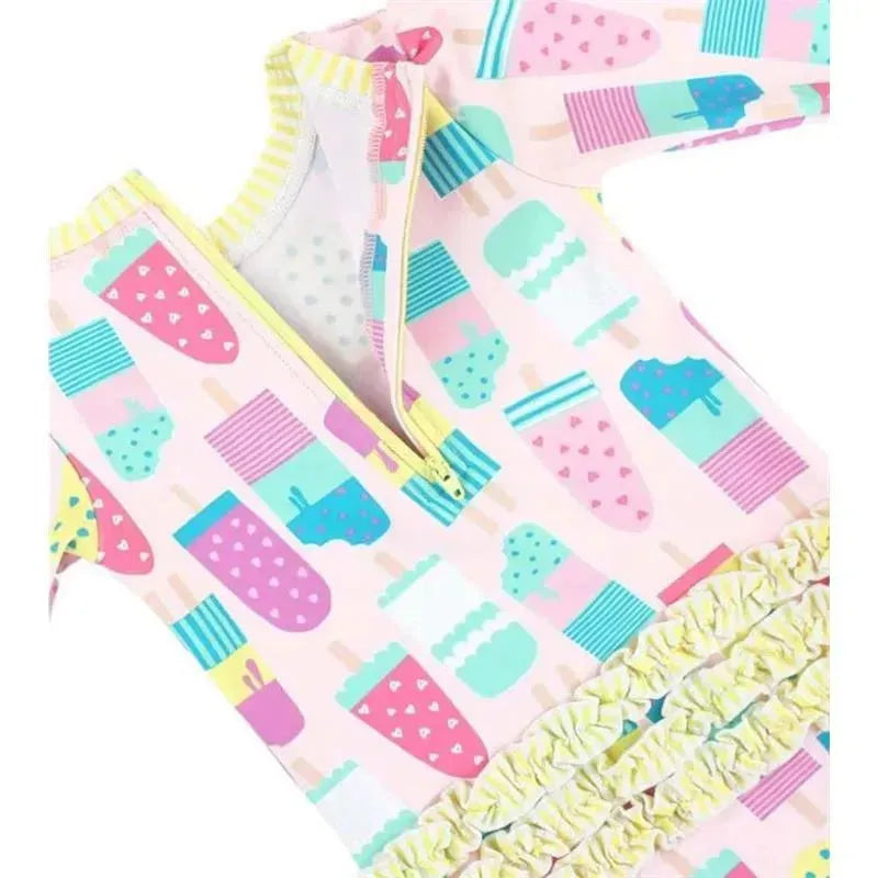 RuffleButts - Baby Girl Social One Piece Rash Guard, Ice Cream Image 3