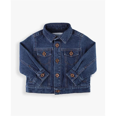 Boys medium wash denim jacket by Rufflebutts featuring button closures and two chest pockets.