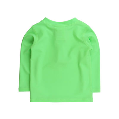 Neon honeydew long sleeve zipper rash guard for boys, featuring a vibrant green color and seamless stitching.
