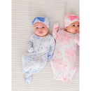 Rufflebutts Butterfly Sleep Gown & Bow Hat Set, featuring a pink floral pattern on one gown and a blue butterfly pattern on another, both on infants.