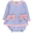 Rufflebutts Girls Periwinkle Blue Seersucker Long Sleeve One Piece Bow Peplum Rash Guard Swimsuit Image 1