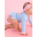 Rufflebutts Girls Periwinkle Blue Seersucker Long Sleeve One Piece Bow Peplum Rash Guard Swimsuit Image 3