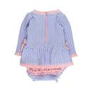 Rufflebutts Girls Periwinkle Blue Seersucker Long Sleeve One Piece Bow Peplum Rash Guard Swimsuit Image 4