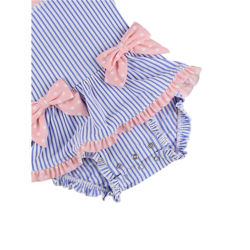 Rufflebutts Girls Periwinkle Blue Seersucker Long Sleeve One Piece Bow Peplum Rash Guard Swimsuit Image 5