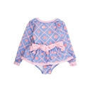 Rufflebutts Girls Tropical Trellis Long Sleeve One Piece Bow Peplum Rash Guard Swimsuit Image 2
