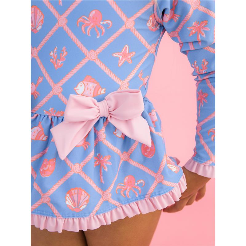 Rufflebutts Girls Tropical Trellis Long Sleeve One Piece Bow Peplum Rash Guard Swimsuit Image 6