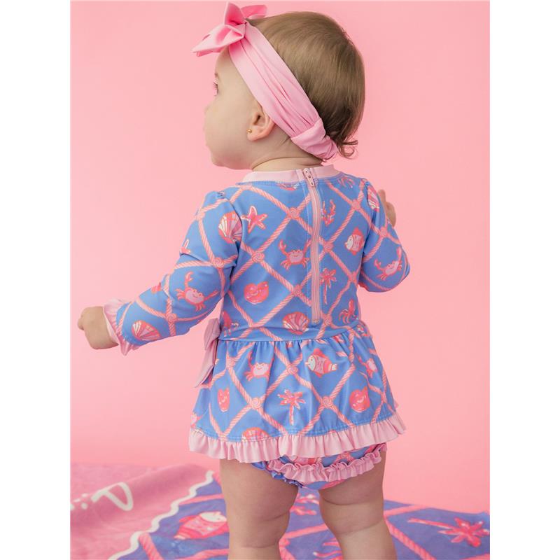 Rufflebutts Girls Tropical Trellis Long Sleeve One Piece Bow Peplum Rash Guard With Zipper Image 3