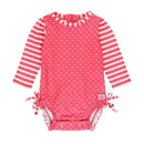 Rufflebutts - Hot Pink Heart Long Sleeve One Piece Rash Guard, Pink Image 1