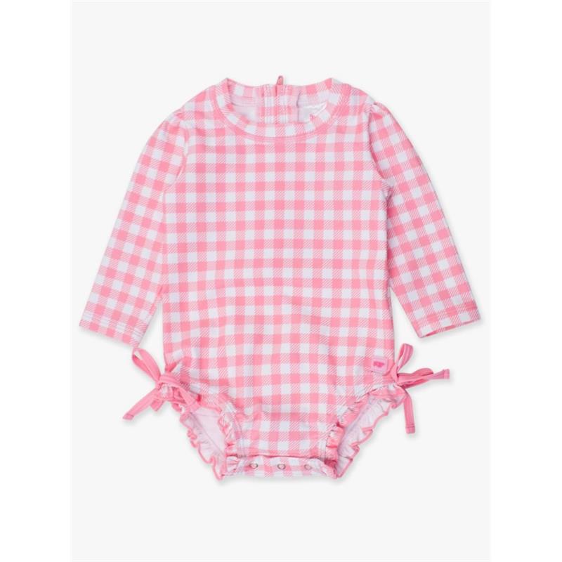 Rufflebutts - Long Sleeve One Piece Rash Guard, Bubblegum Pink Image 2