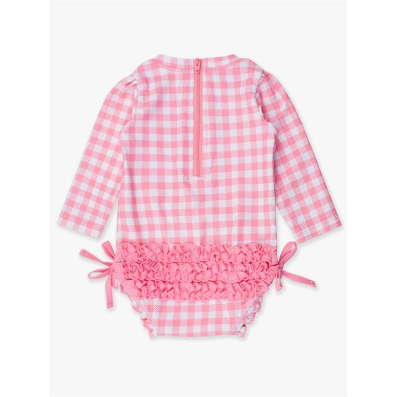 Rufflebutts - Long Sleeve One Piece Rash Guard, Bubblegum Pink Image 3