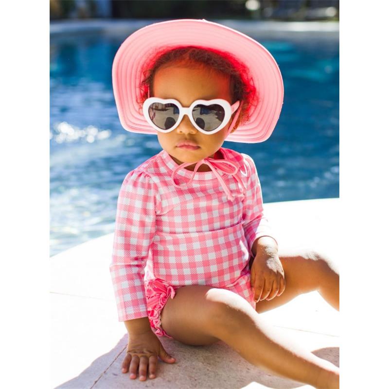 Rufflebutts Rash Guard Rufflebutts - Long Sleeve One Piece Rash Guard, Bubblegum Pink