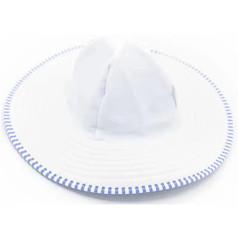 Rufflebutts Periwinkle Blue Seersucker Swim Hat, 3T-5 Image 4
