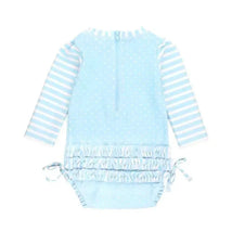 Rufflebutts - Tropical Breeze Heart Polka Dot Long Sleeve Rash Guard, Blue Image 2